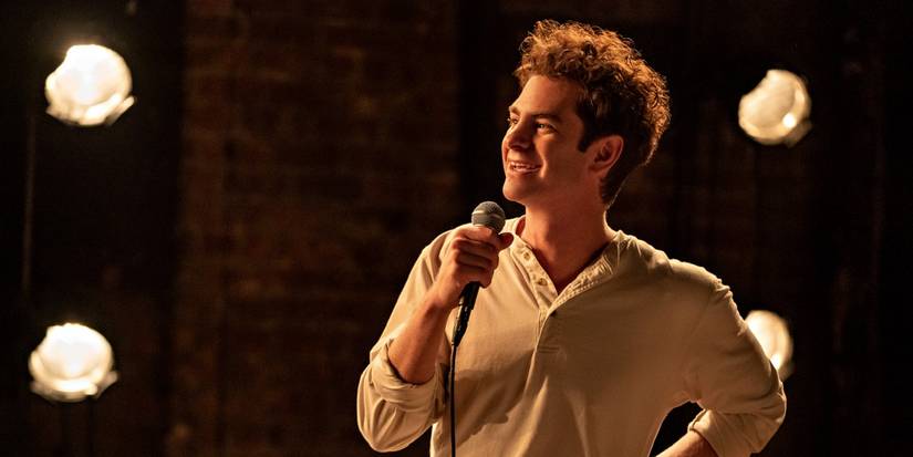 Andrew Garfield with a microphone in Tick Tick Boom