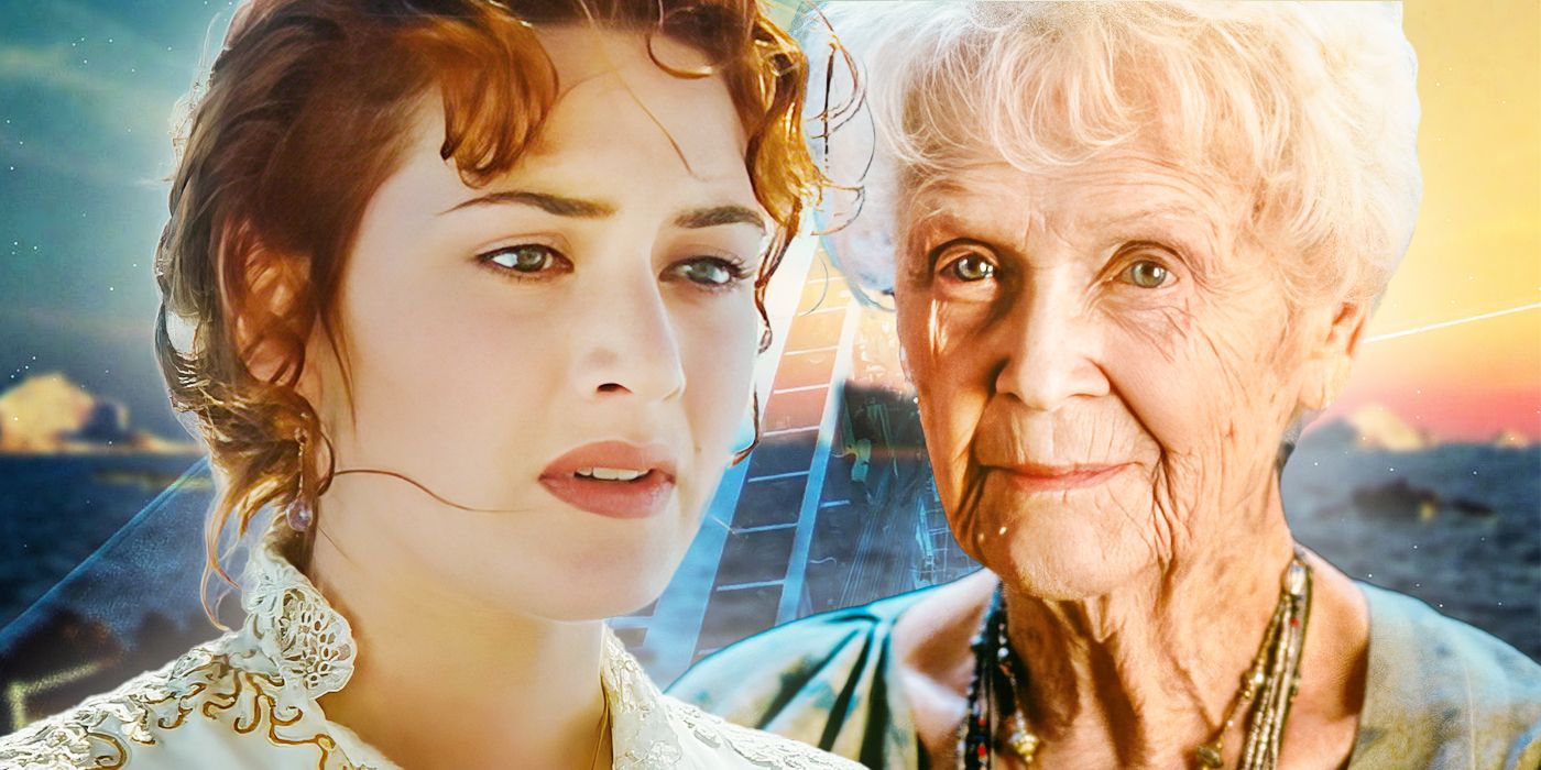 A blended image features the younger Rose Dewitt Bukater and the older Rose Dawson Calvert in Titanic