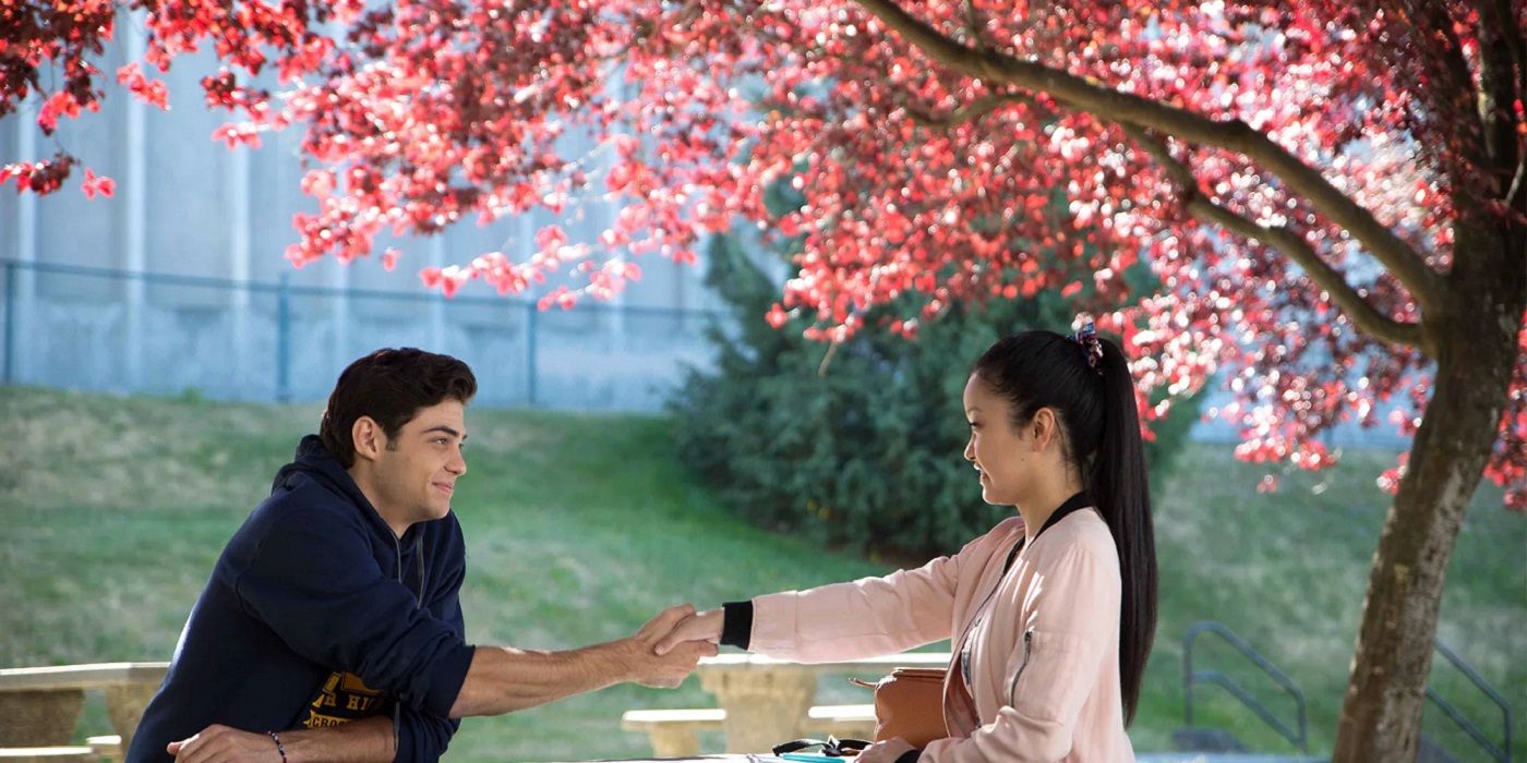 Peter and Lara Jean shake hands in To All The Boys I've Loved Before