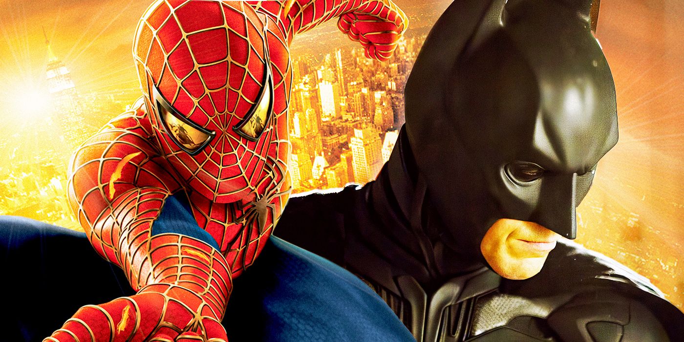 Tobey Maguire as Spider-Man and Christian Bale as Batman