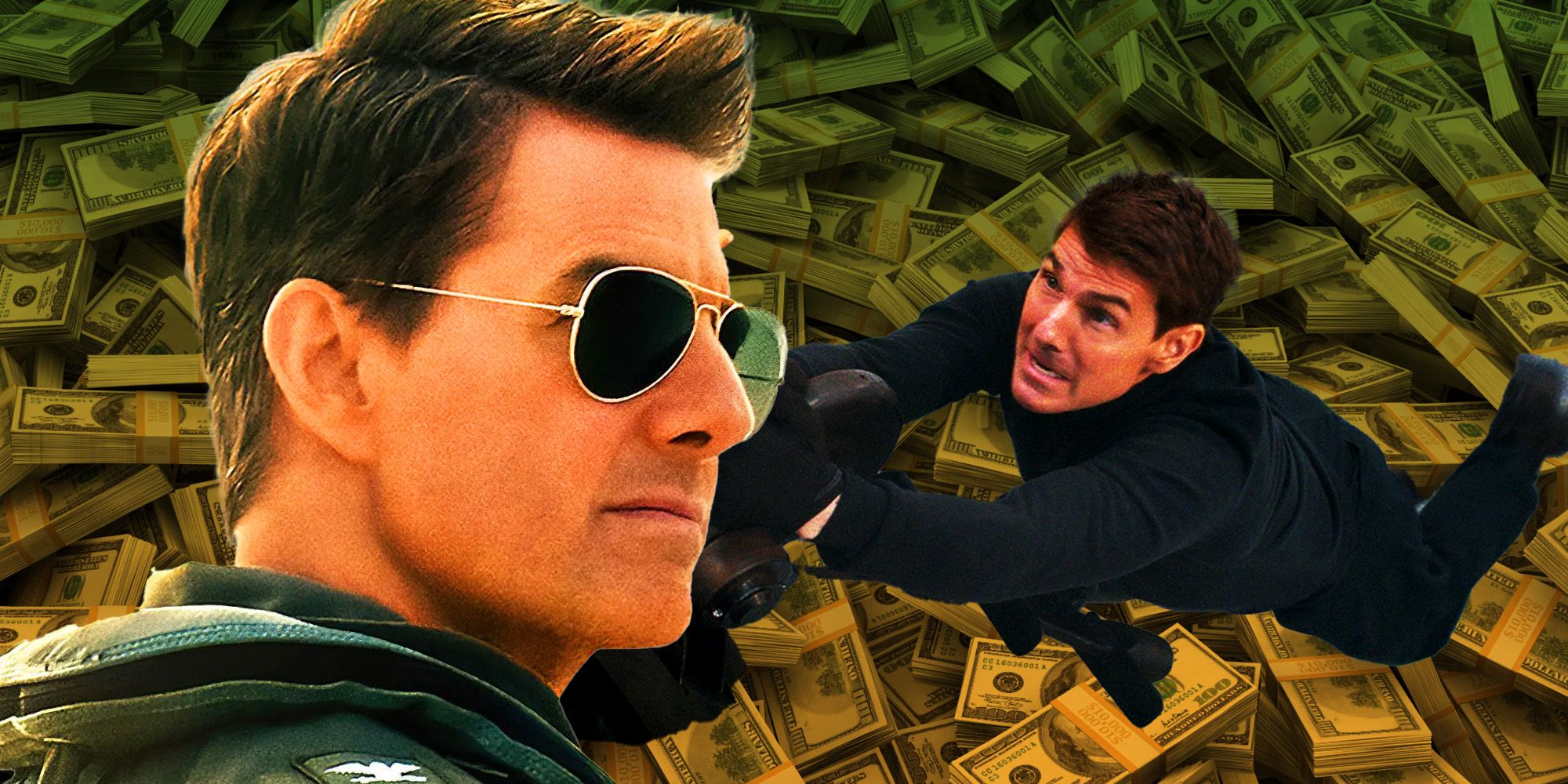 Tom Cruise in Top Gun Maverick and as Ethan Hunt in Mission Impossible 7