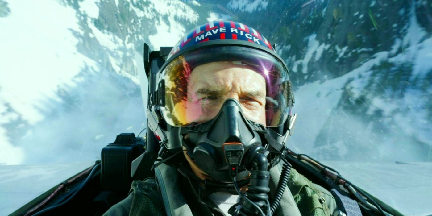 Tom Cruise flying a fighter jet as Maverick in Top Gun: Maverick.
