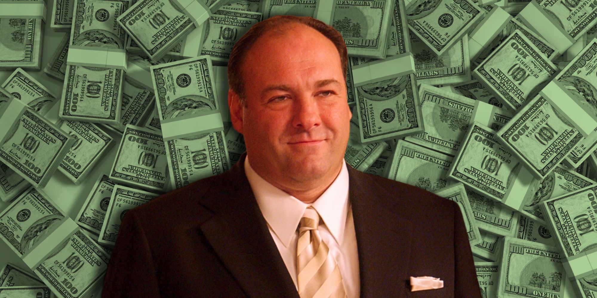 Tony Soprano against a backdrop of money