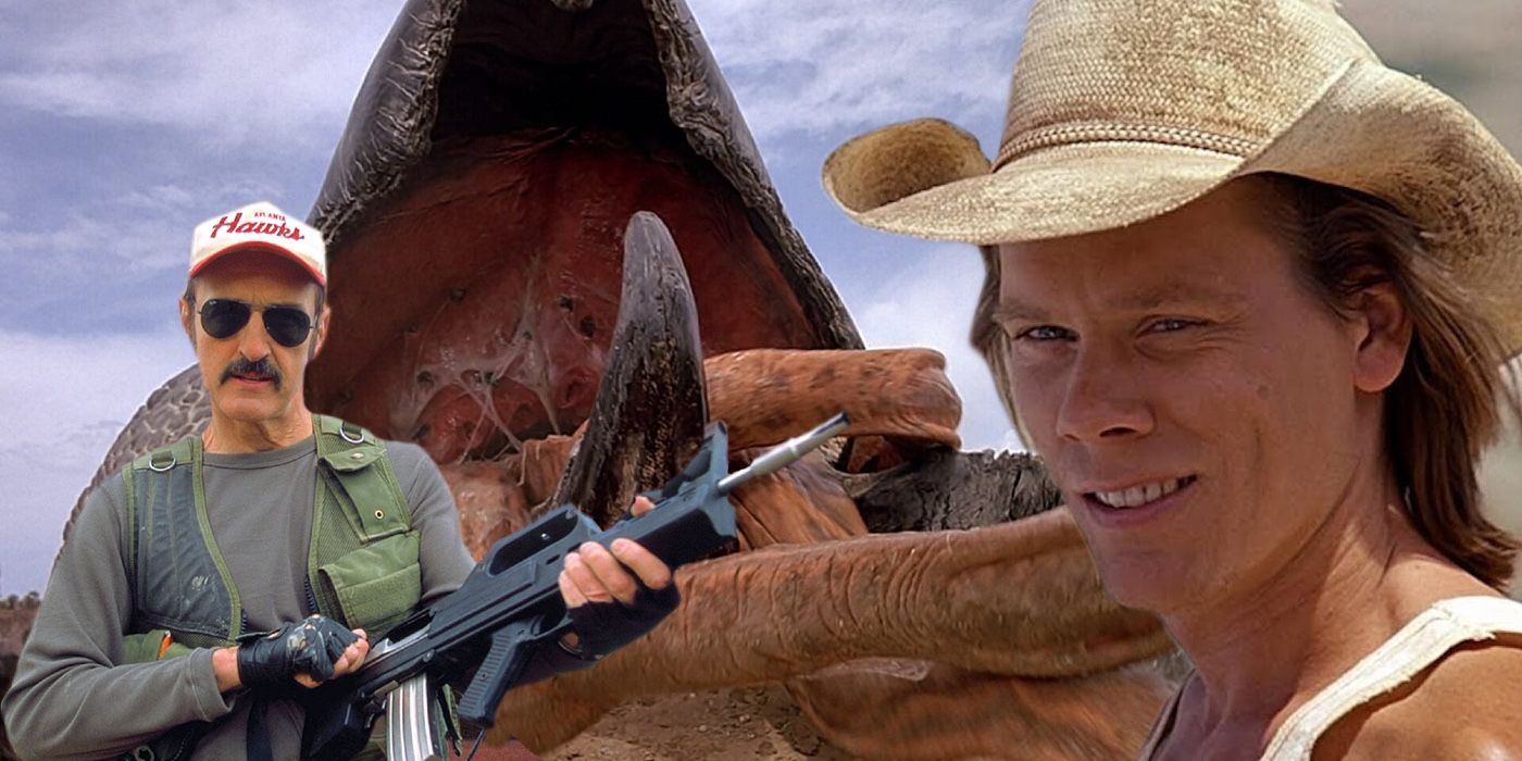 A composite image of scenes from various Tremors movies 