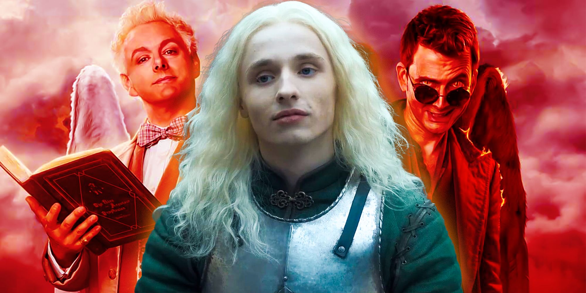 Young Aegon HOTD with Aziraphale and Crowley in Good Omens