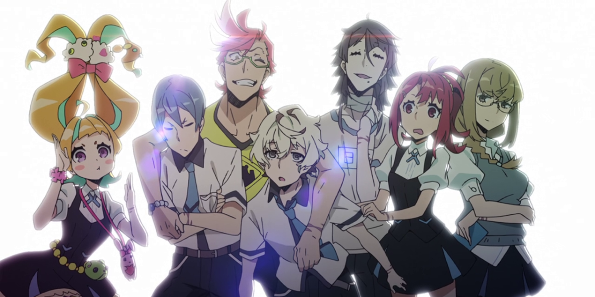 The cast of Kiznaiver posing together.