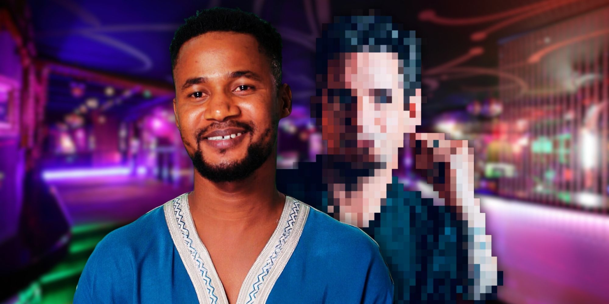 90 Day Fiance&rsquo;s Usman Umar smiling and a pixelated Tom Brooks