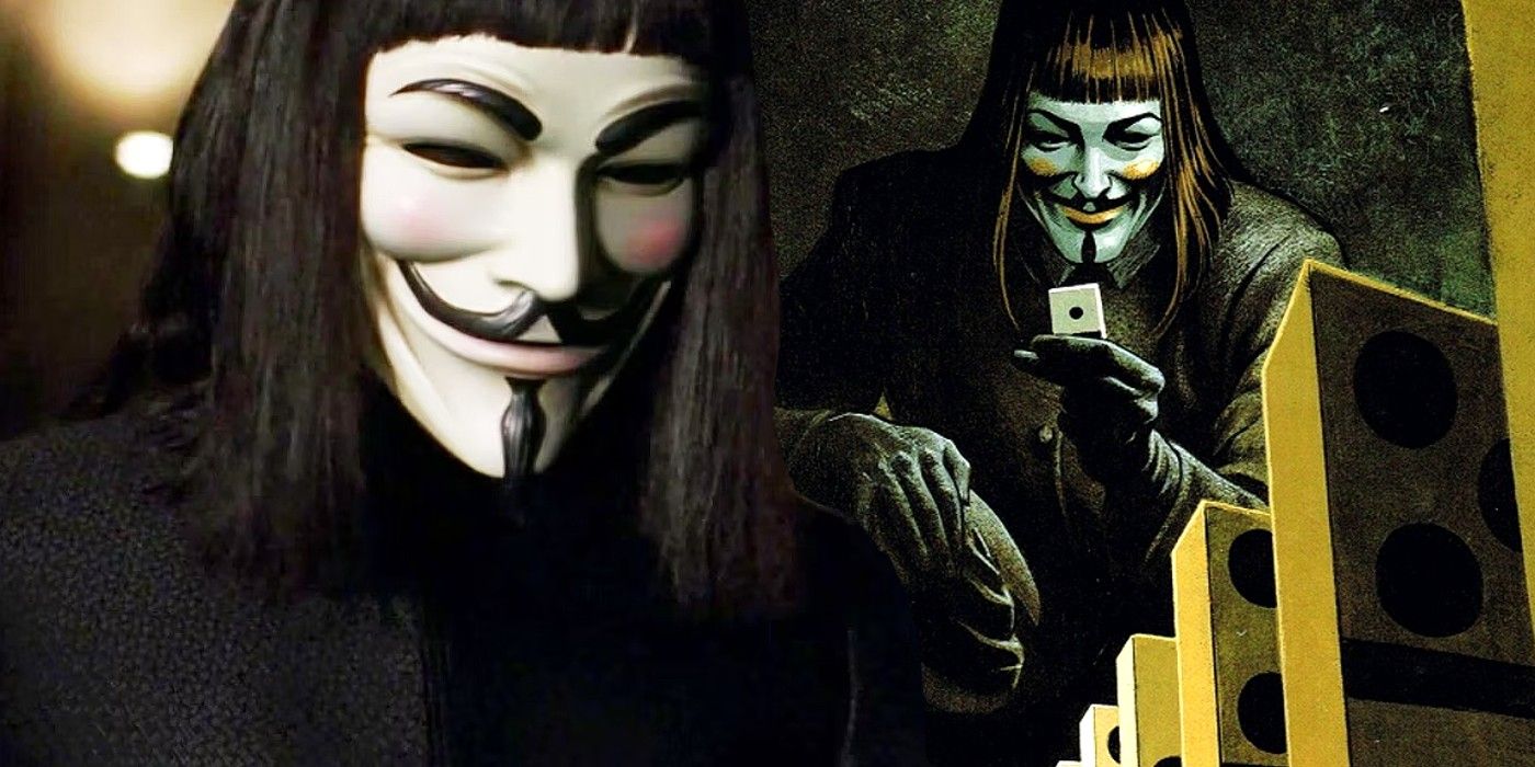 V for Vendetta, film version of V (left); comic book version (right)