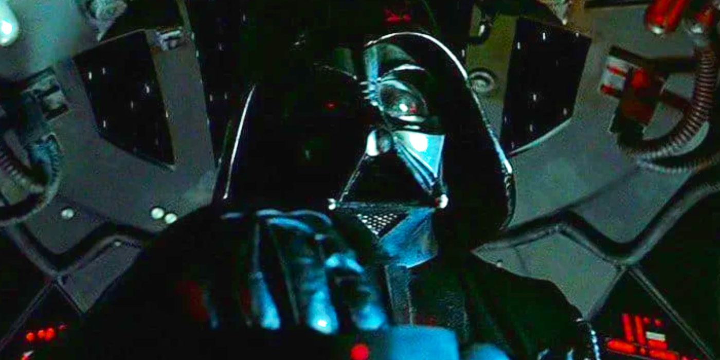 Darth Vader pilotando seu tiefighter dentro da cabine