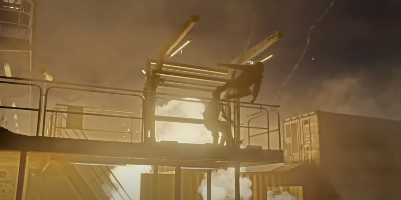 Daryl jumping from a boat explosion in the trailer for Walking Dead: Daryl Dixon