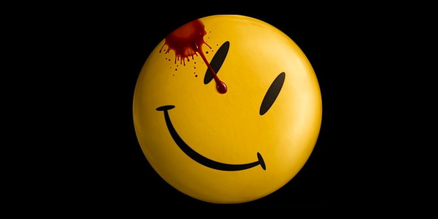 Watchmen Movie smiling badge button with blood on it