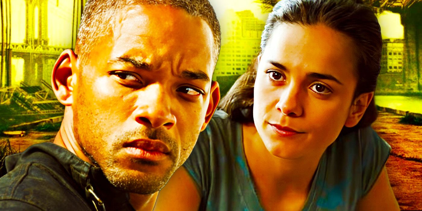 Will Smith as Neville and Alice Braga as Anna in I Am Legend