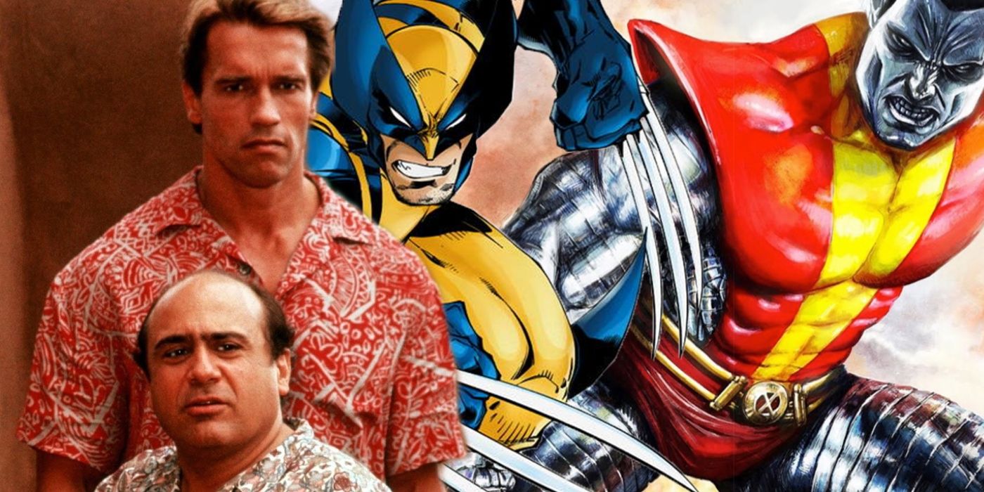 Arnold Schwarzenegger & Danny DeVito with Wolverine & Colossus.