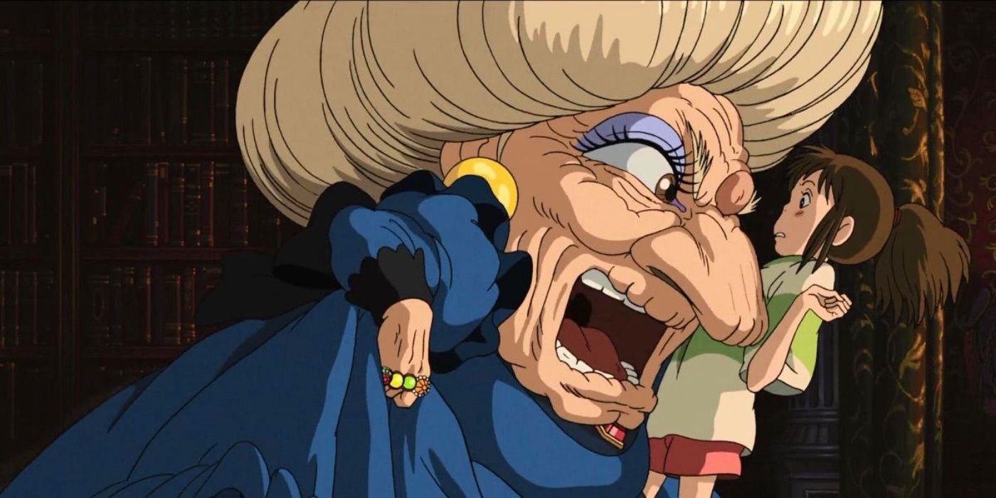 Yubaba yelling at Chihiro in Spirited Away