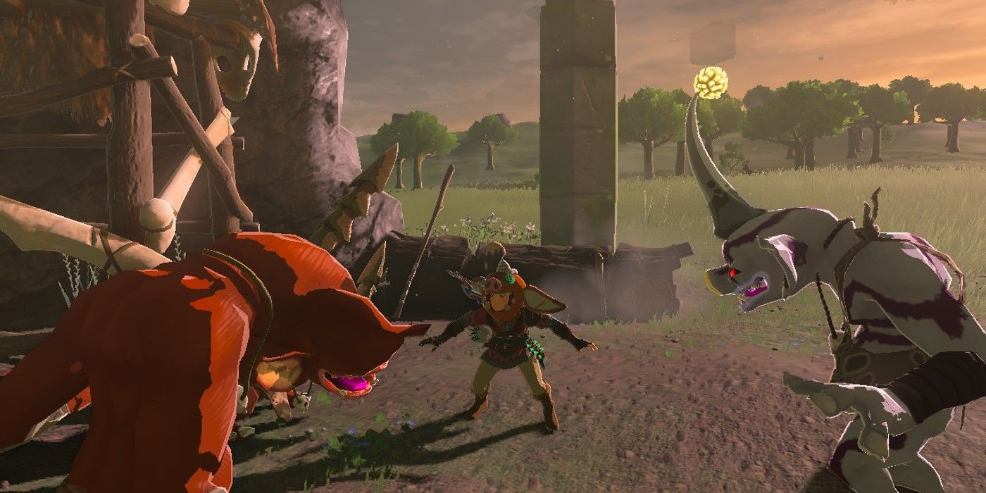 Link wearing the Bokoblin Mask in front of a group of Bokoblins in The Legend of Zelda: Tears of the Kingdom​.