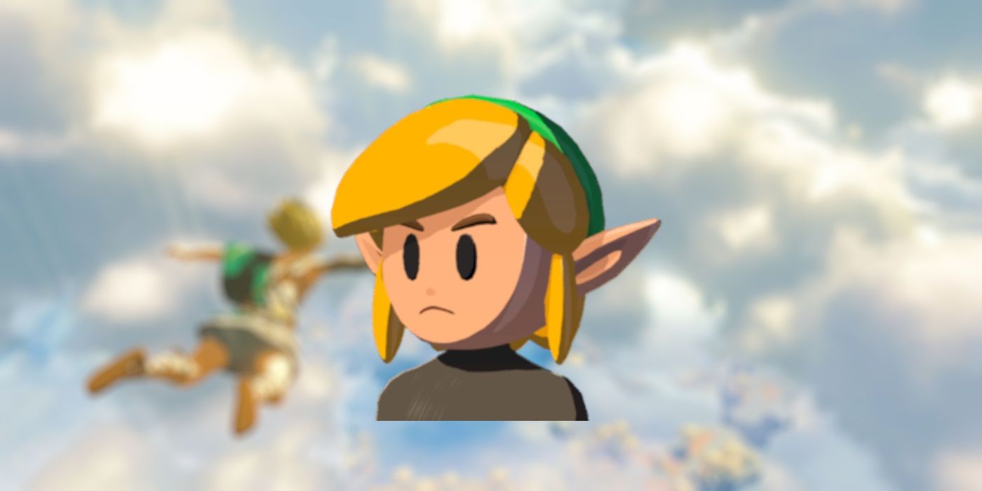 Mask of Awakening from Zelda Tears of the Kingdom on a blurred background of the sky