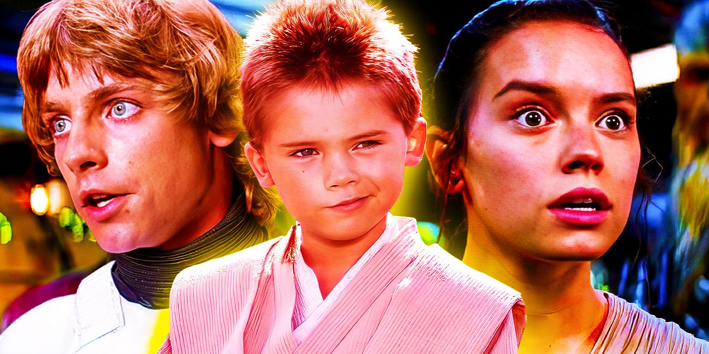 Luke Skywalker in A New Hope, Anakin Skywalker in The Phantom Menace, and Rey in Star Wars The Force Awakens