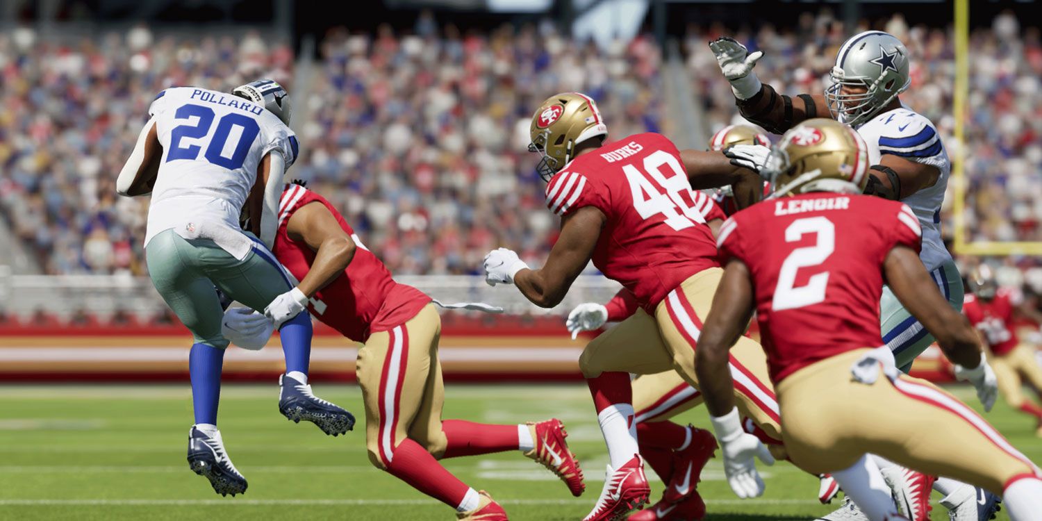 49ers blitzing the cowboys in Madden 24. 