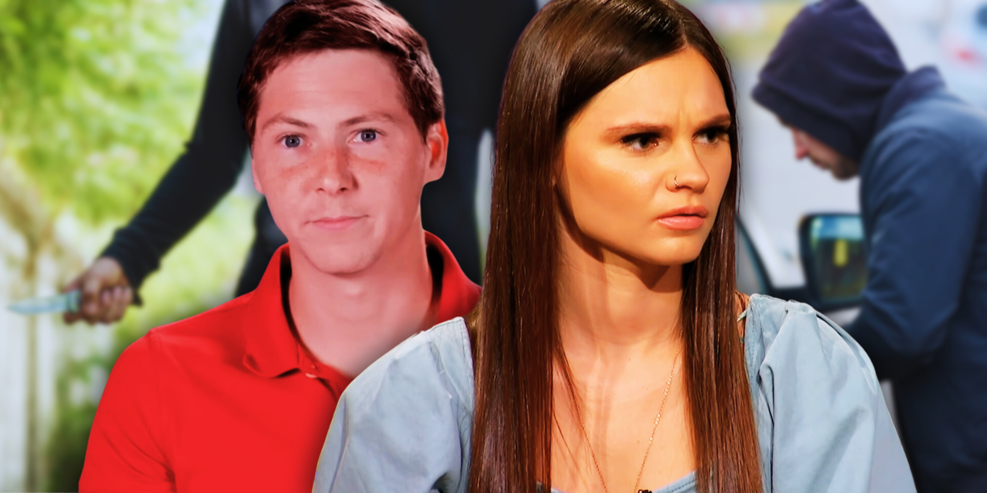 Montage of 90 Day Fiancé’s Julia Trubkina and Brandon Gibbs looking serious