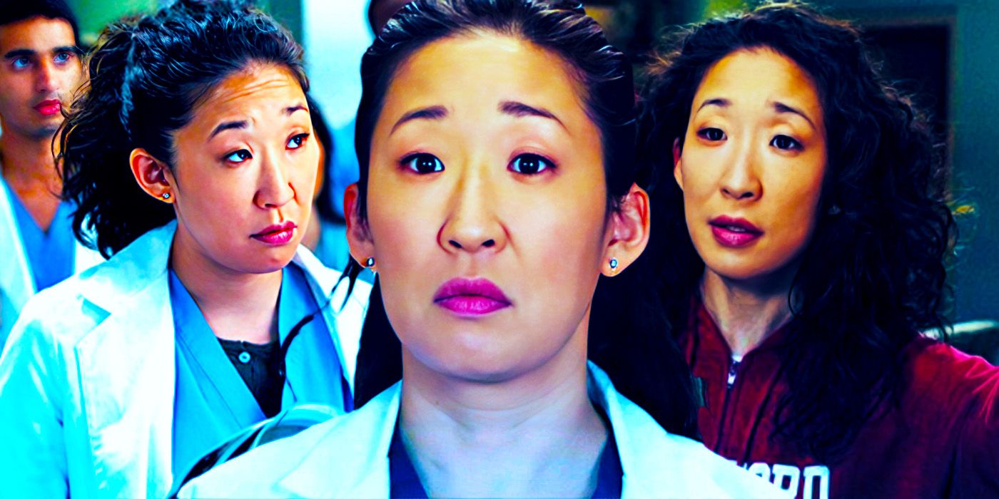 A collage image of Cristina Yang looking serious on Grey&rsquo;s Anatomy