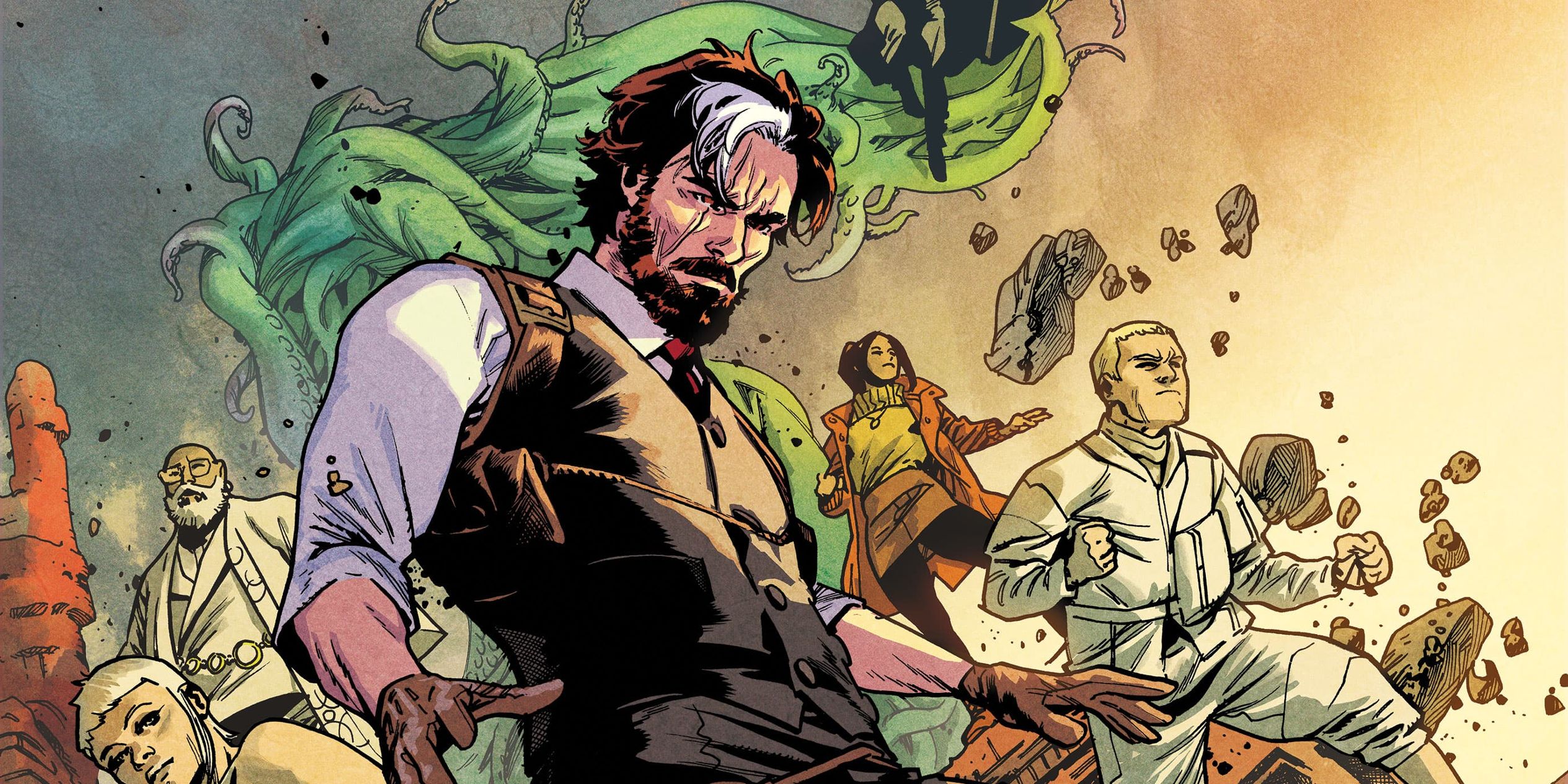 A cropped version of Mahmud Asrar’s variant cover to G.O.D.S. #1