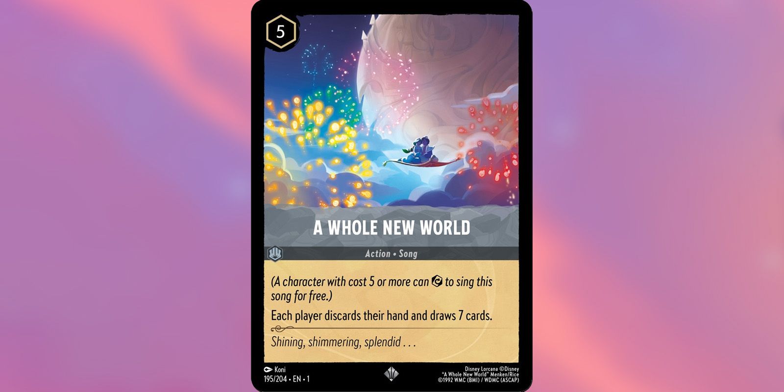 A Whole New World card in Disney Lorcana showing the magic carpet ride.