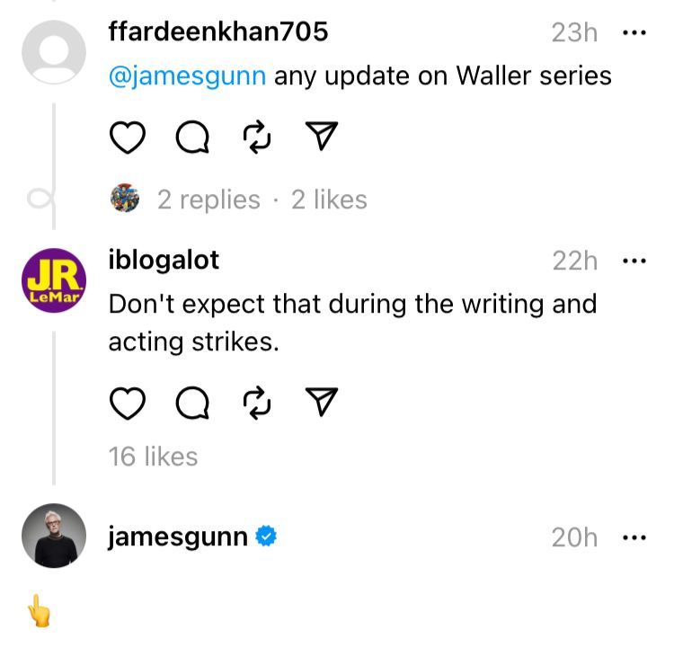 James Gunn confirms that no Waller updates will come during the Hollywood strikes.