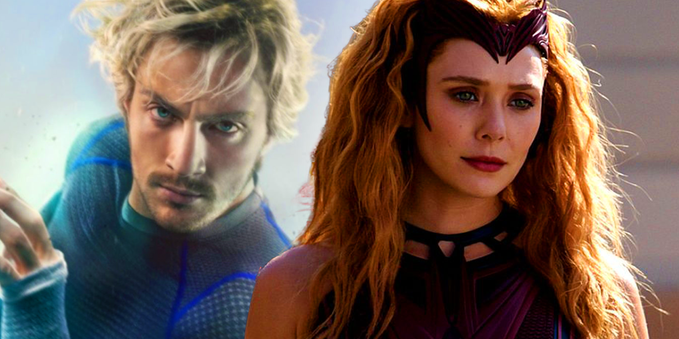 Aaron Taylor-Johnson and Elizabeth Olsen as Pietro Maximoff and Wanda Maximoff in Avengers Age of Ultron and WandaVision
