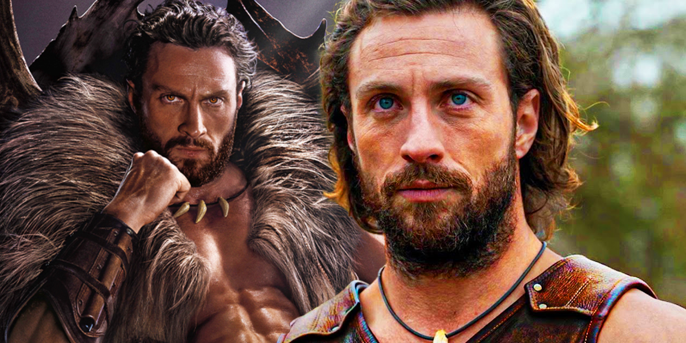 Aaron Taylor-Johnson as Sergei Kravinoff in Kraven the Hunter poster and trailer