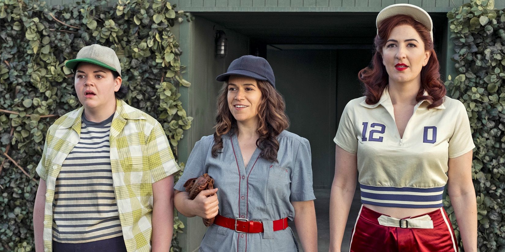 Abbi Jacobson and D'Arcy Carden smiling in A League of Their Own