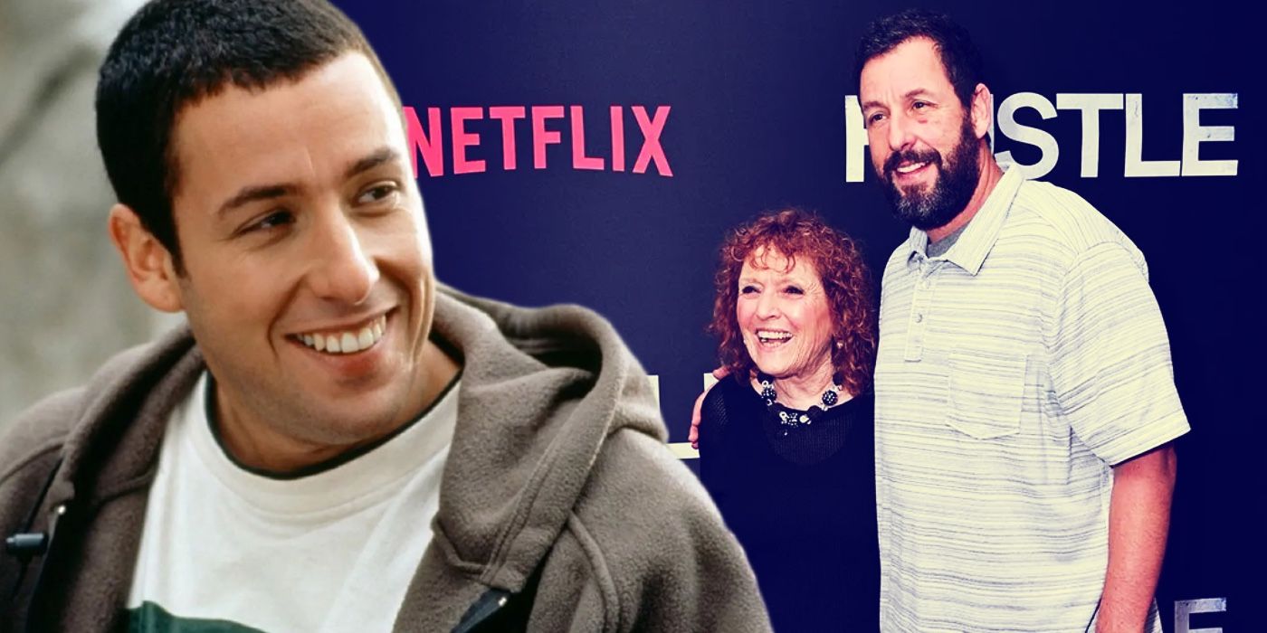 A composite image of Adam Sandler with his mom Judy Sandler