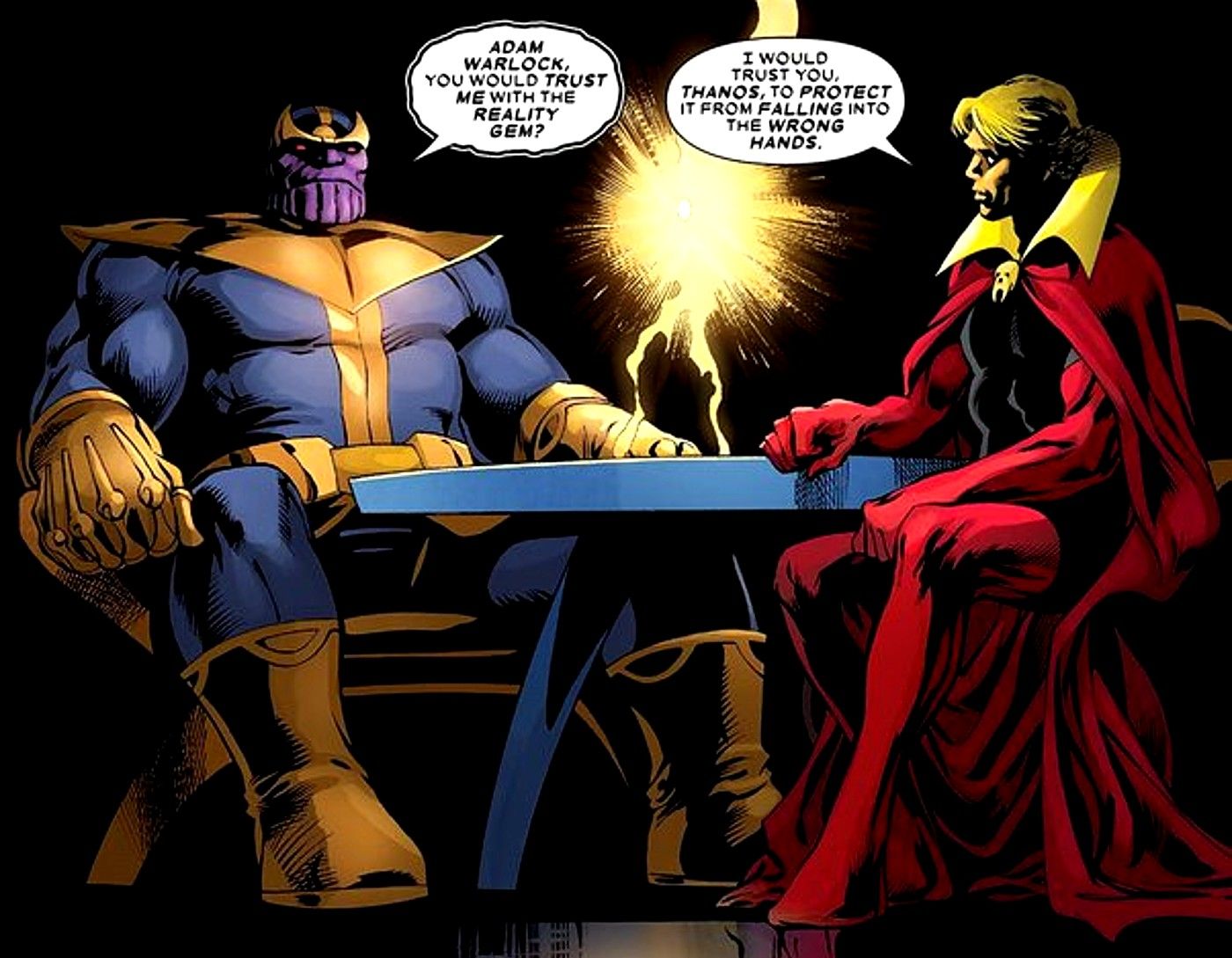 adam warlock gives thanos an infinity gem