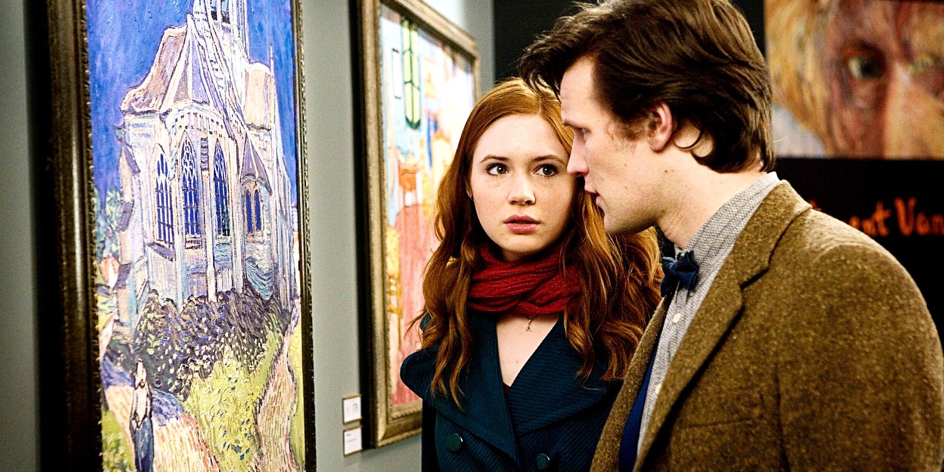 Amy Pond looking at the Eleventh Doctor in Doctor Who