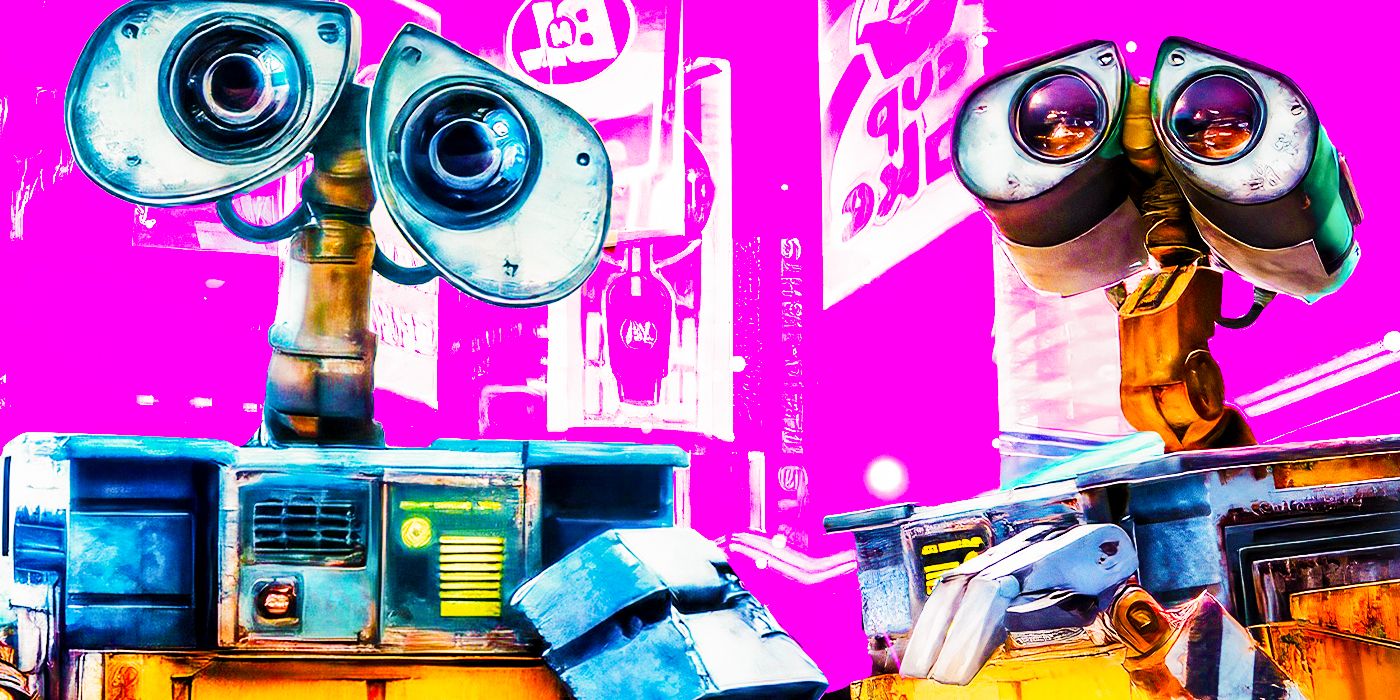 An collage image of Wall-E looking at the reader and him looking at the sky