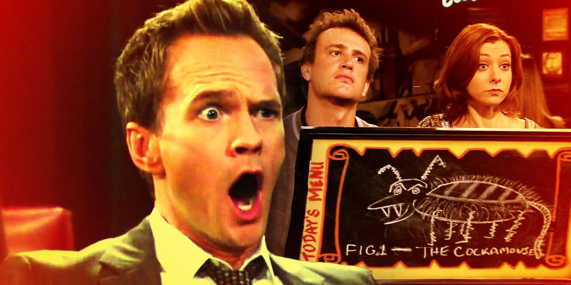 An image of Barney looking shocked at the cockamouse in How I Met Your Mother