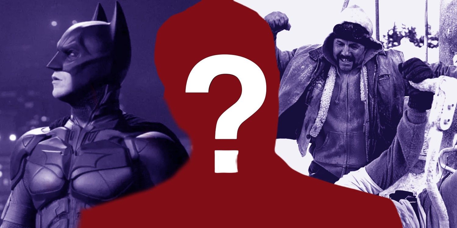 An image of Batman looking at the sky, the actor’s silhouette, and two men fighting in Runaway Train