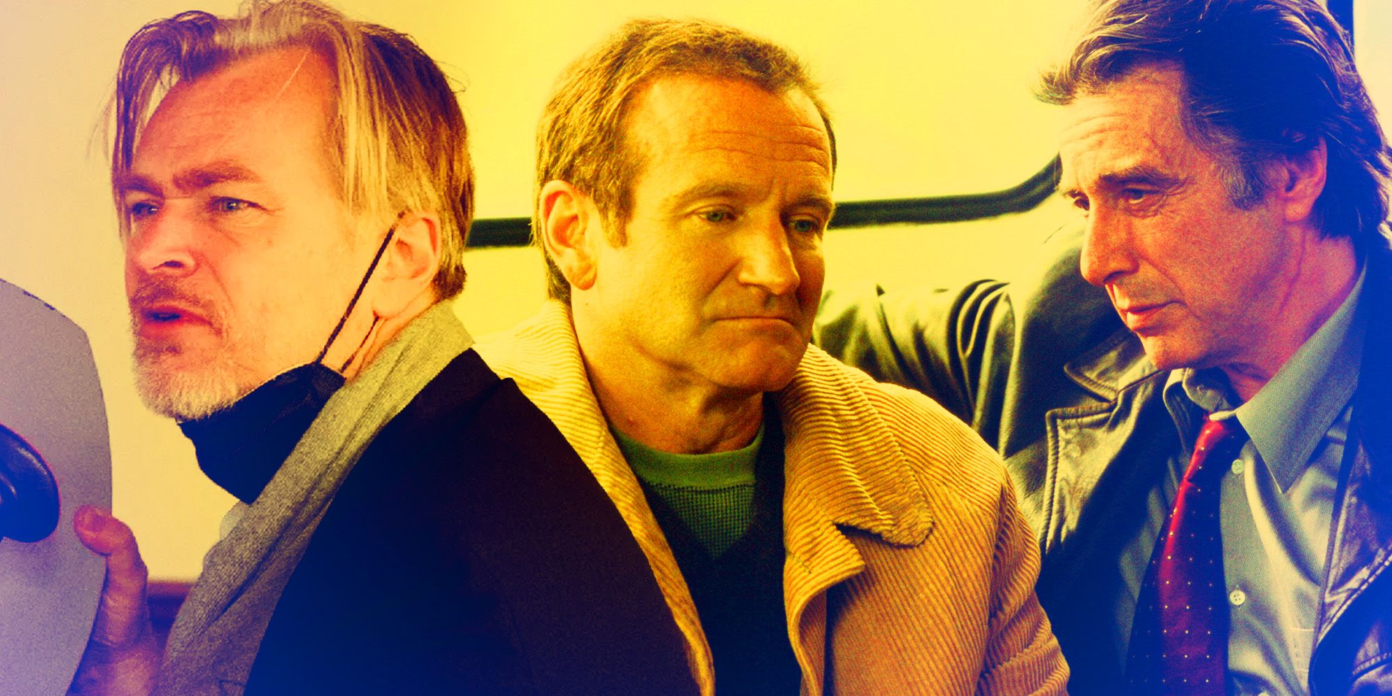 An image of Christopher Nolan and Robin Williams and Al Pacino in Insomnia