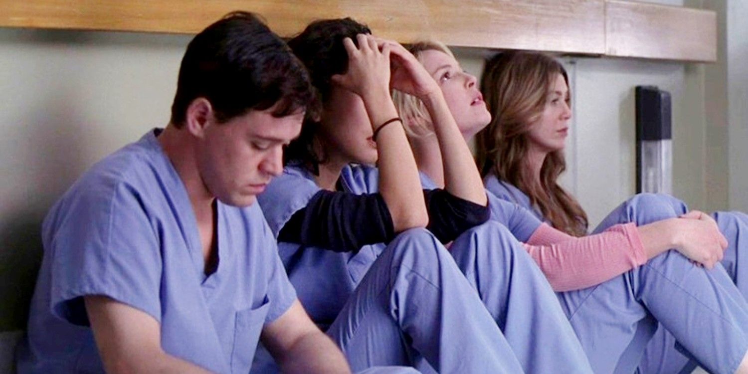 An image of Cristina sitting with her friends in Grey&rsquo;s Anatomy