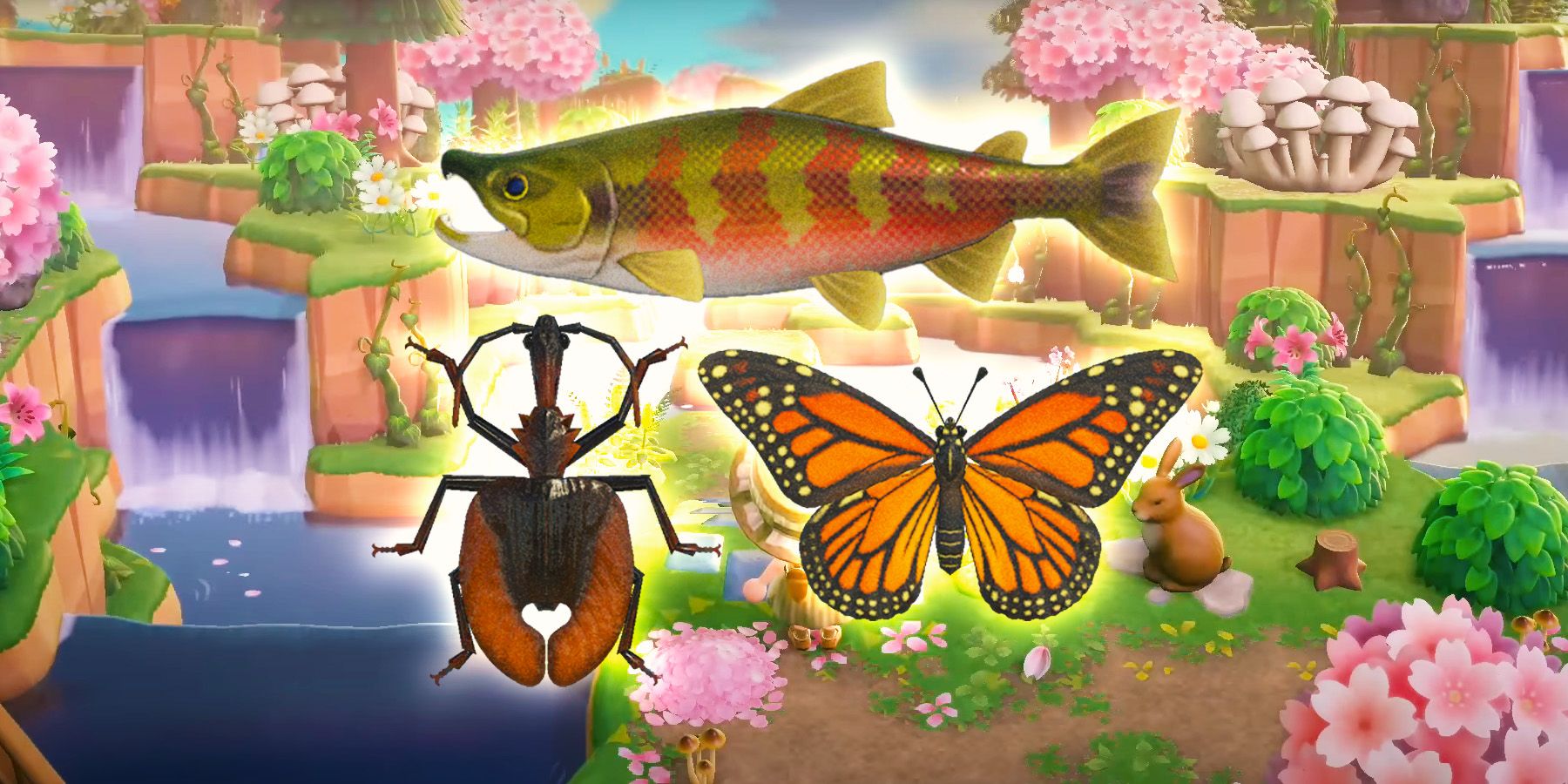 A Fish, Butterfly and a Beetle from Animal Crossing New Horizons