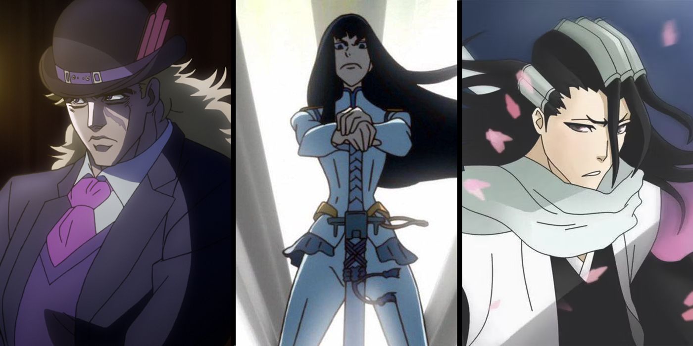 anime villains who became heroes: (L to R) Speedwagon, Satsuki, and Byakuya