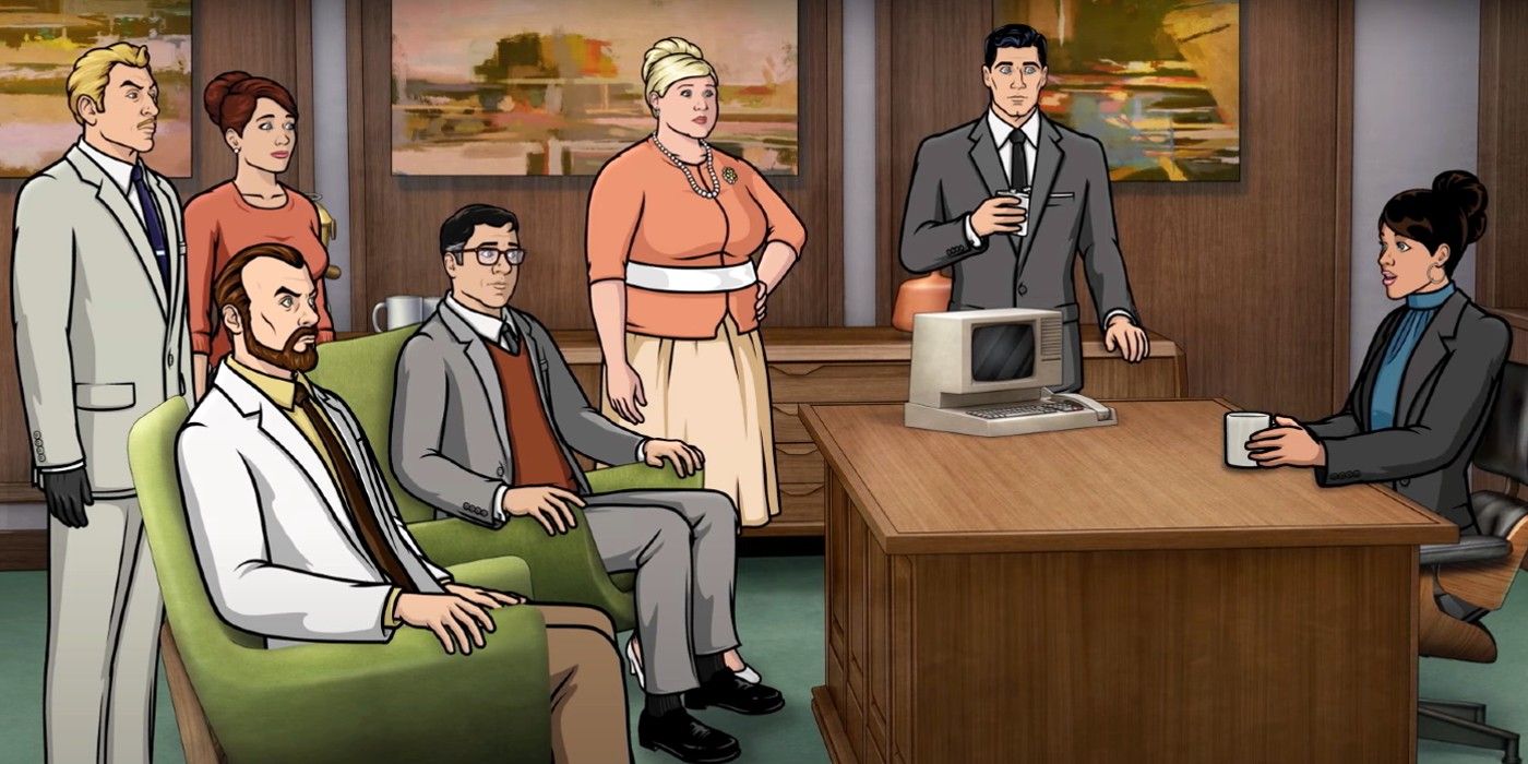 Archer season 14 cast around a desk
