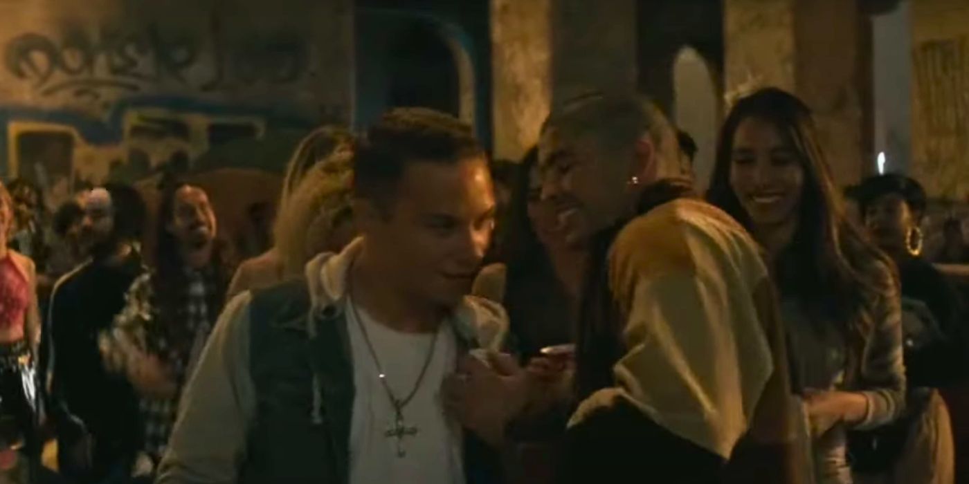 Bad Bunny shaking hands with Finn Cole in F9