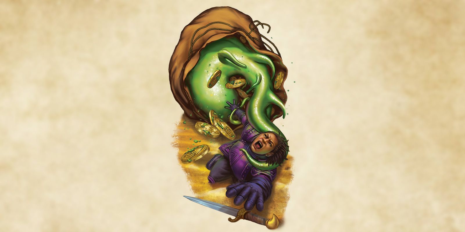 Bag Jelly enemy oozing out from a bag of coins to grab an unsuspecting player.