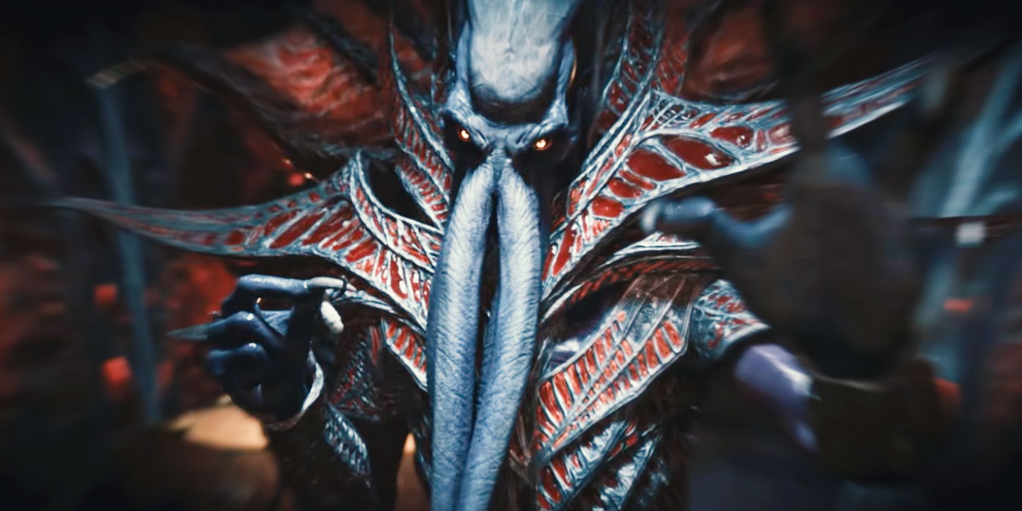 A mindflayer, a squidlike organism in Baldur's Gate 3 with tentacles extending from its mouth, reaches out toward the camera.