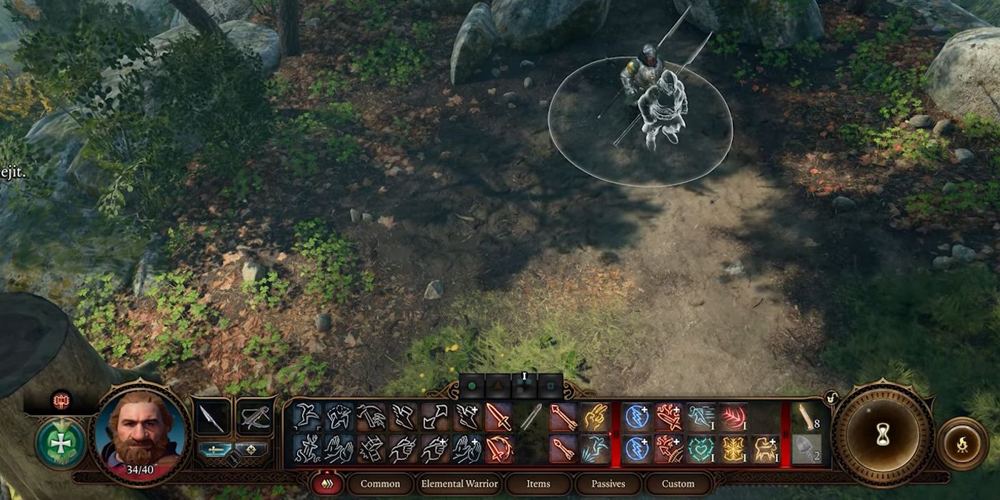 Baldur&rsquo;s Gate 3 character with the shovel highlighted showing where they can begin digging.