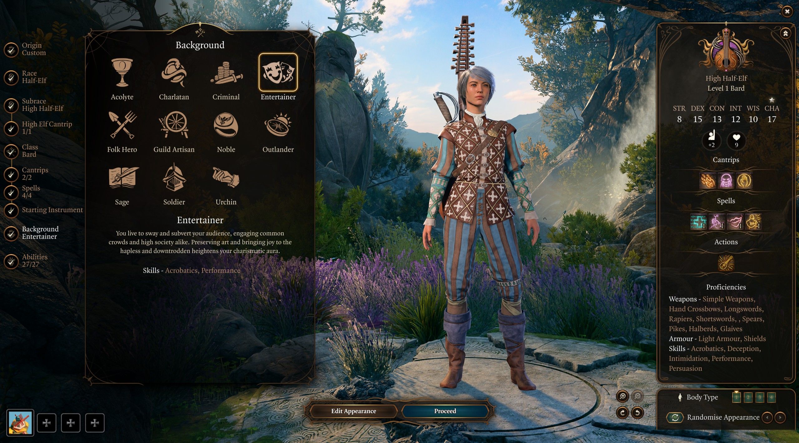 Baldur&rsquo;s Gate 3 Female Half-Elf Entertainer Bard