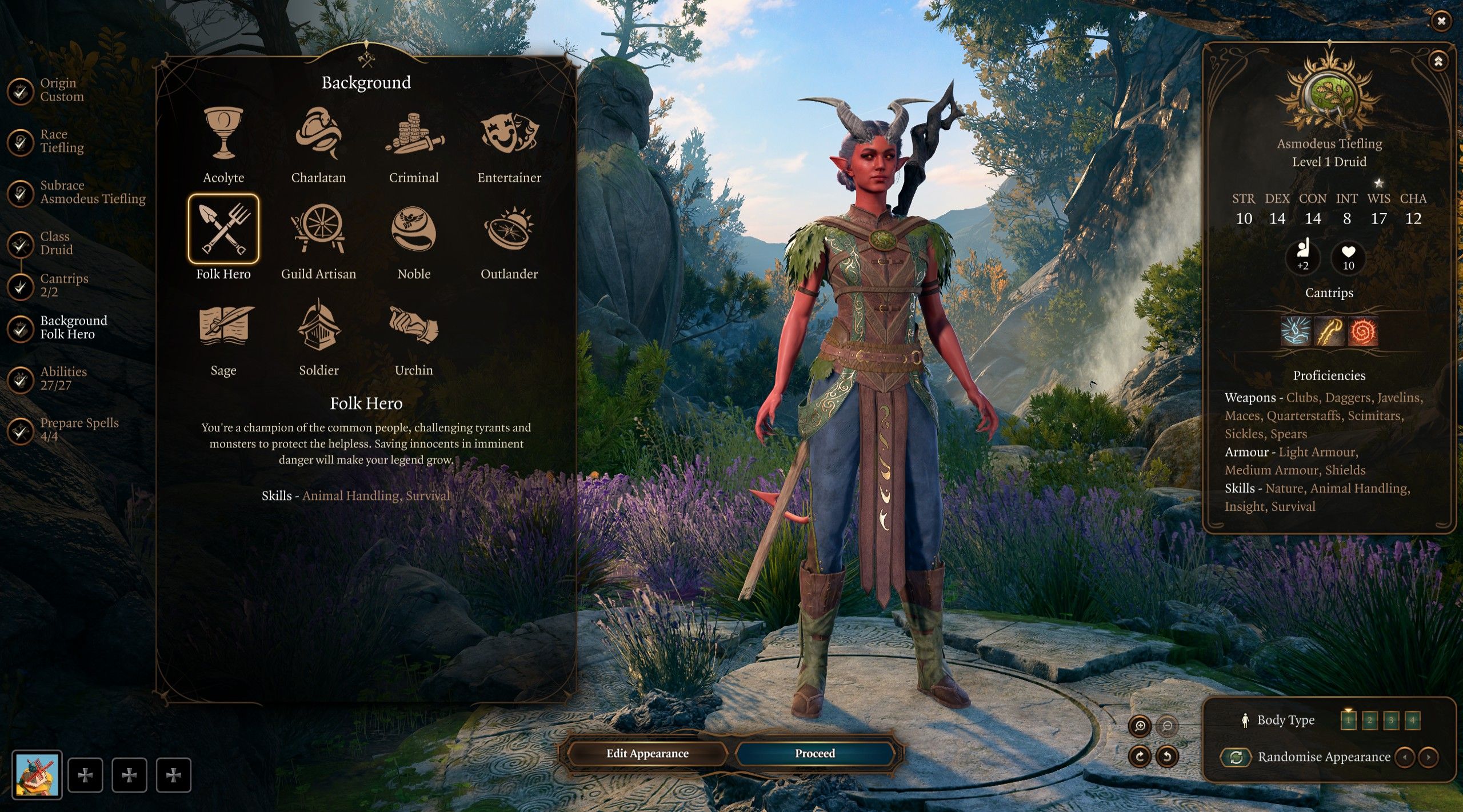 Baldur&rsquo;s Gate 3 Female Tiefling Folk Hero Druid