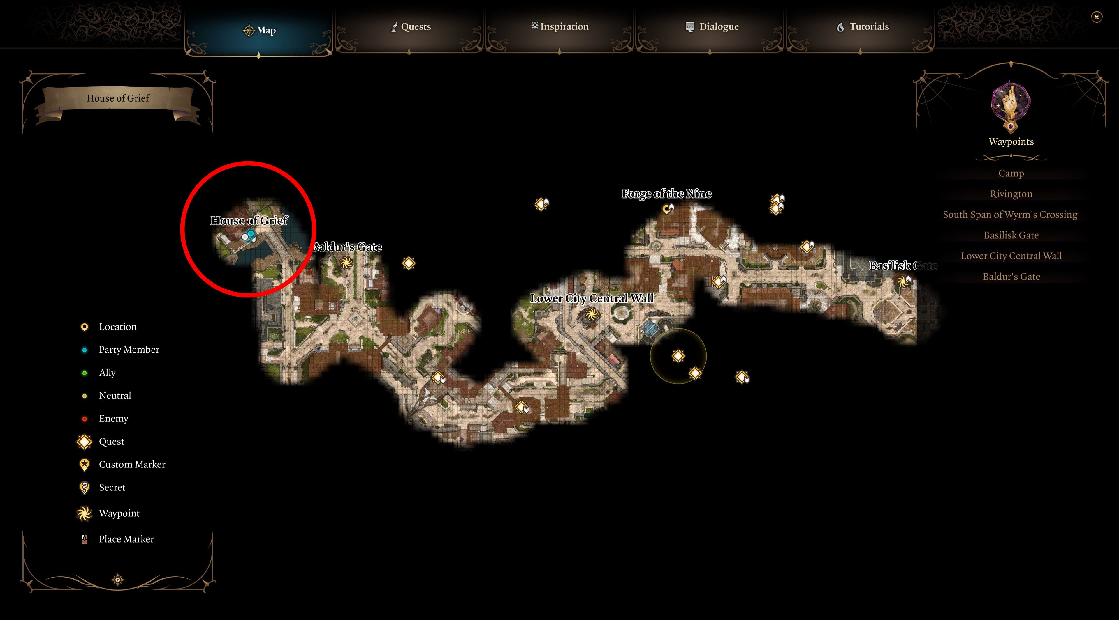 Baldur's Gate 3 House Of Grief Map Location
