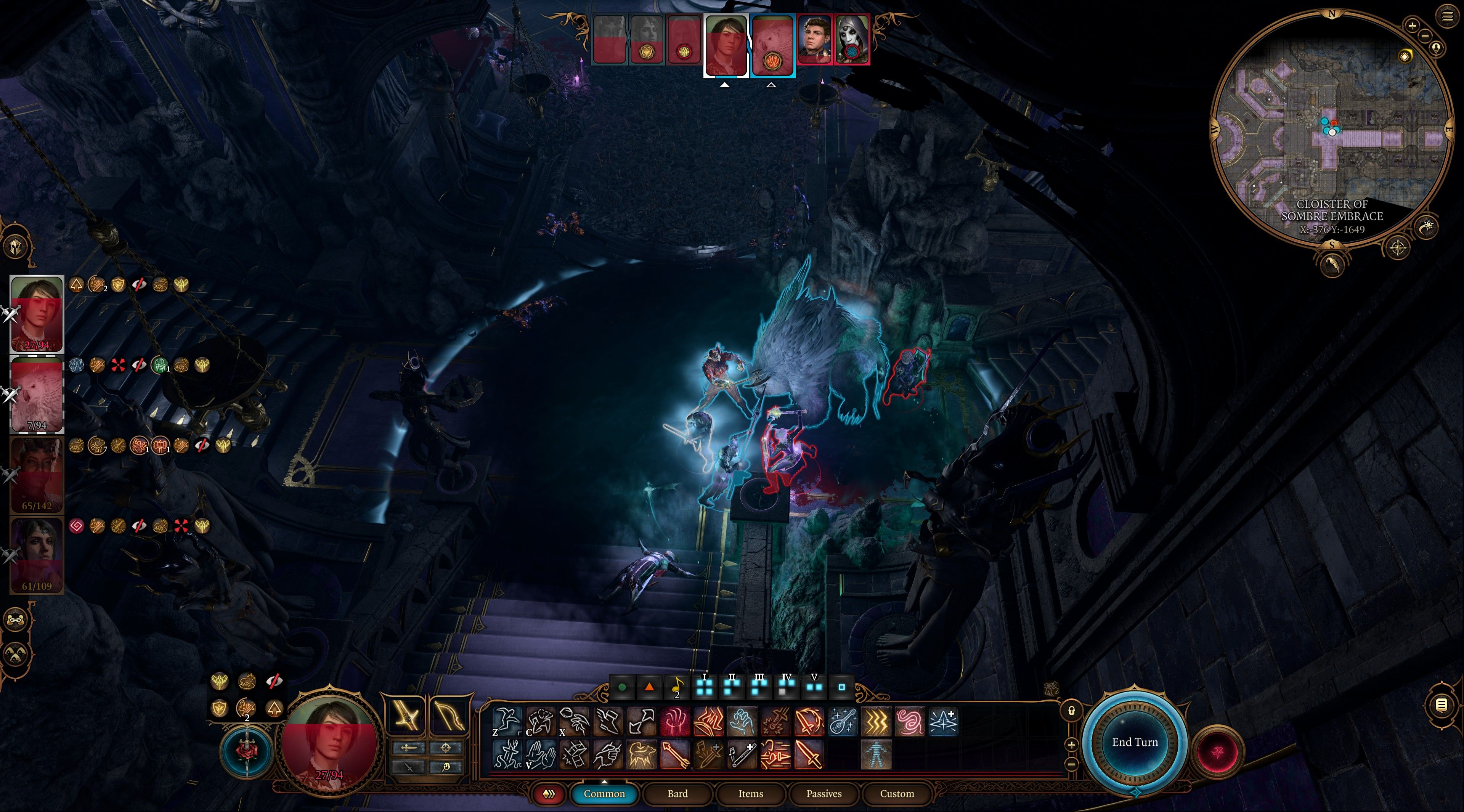 Baldur's Gate 3 Party Fighting Viconia deVir In Magic Darkness Fog