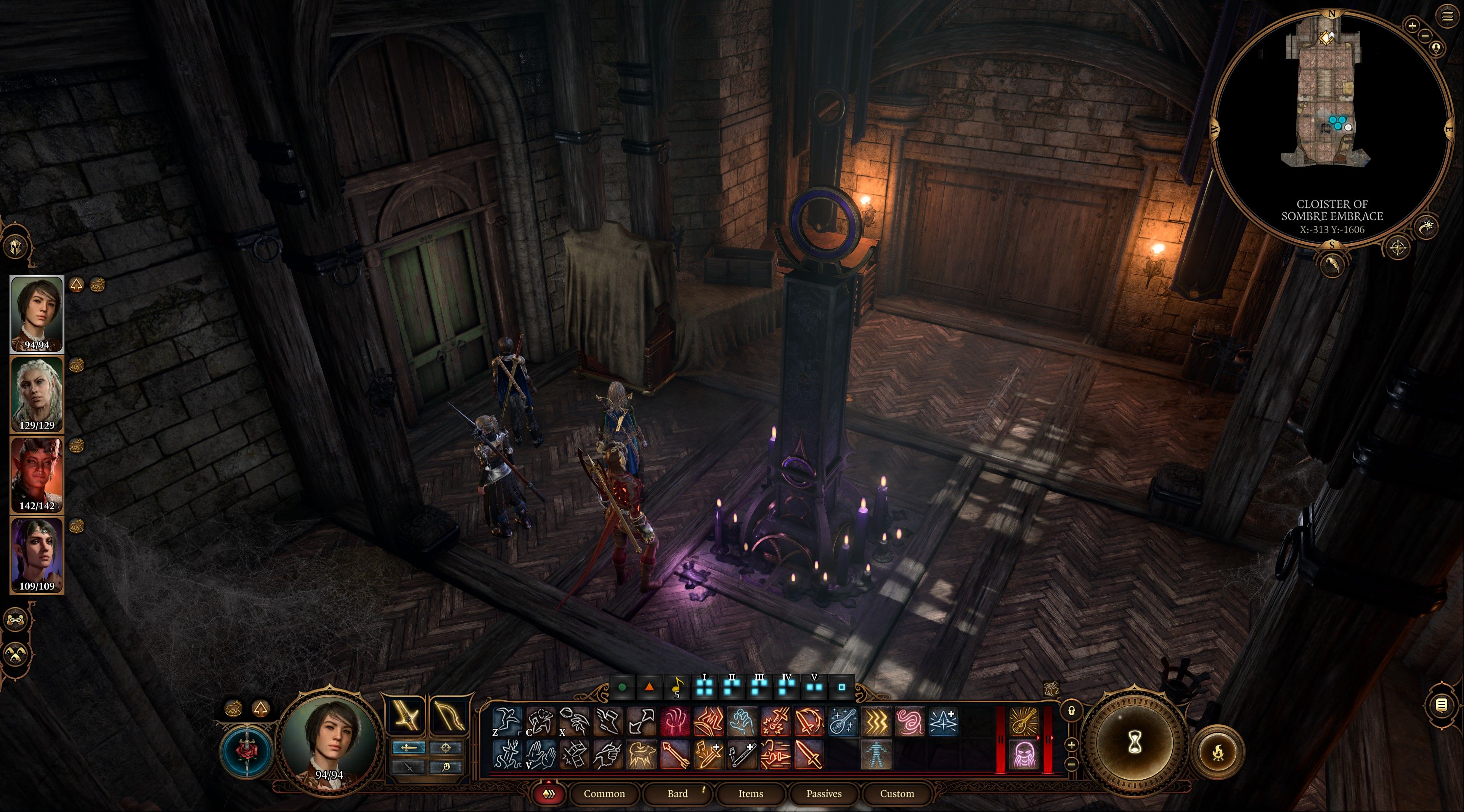 Baldur's Gate 3 Party Standing In Front Of Sharran Altar In House Of Grief Basement